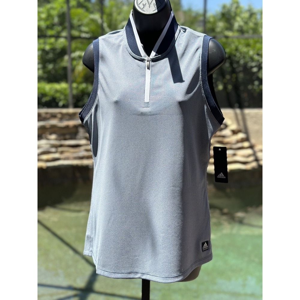 Adidas Women's Golf Polo XL Gray Sleeveless 1/4 Zip Activewear Top